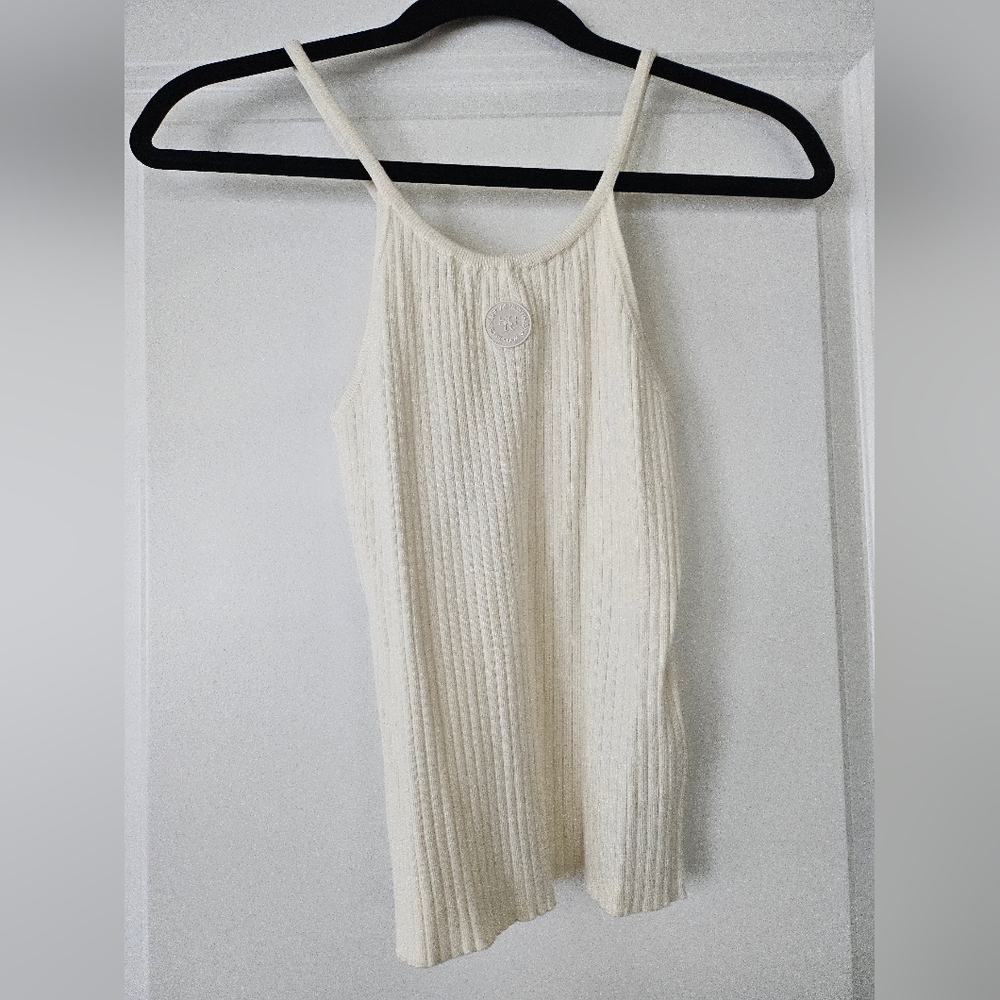 Sporty & Rich Logo-patched White Ribbed Tank Top -Large